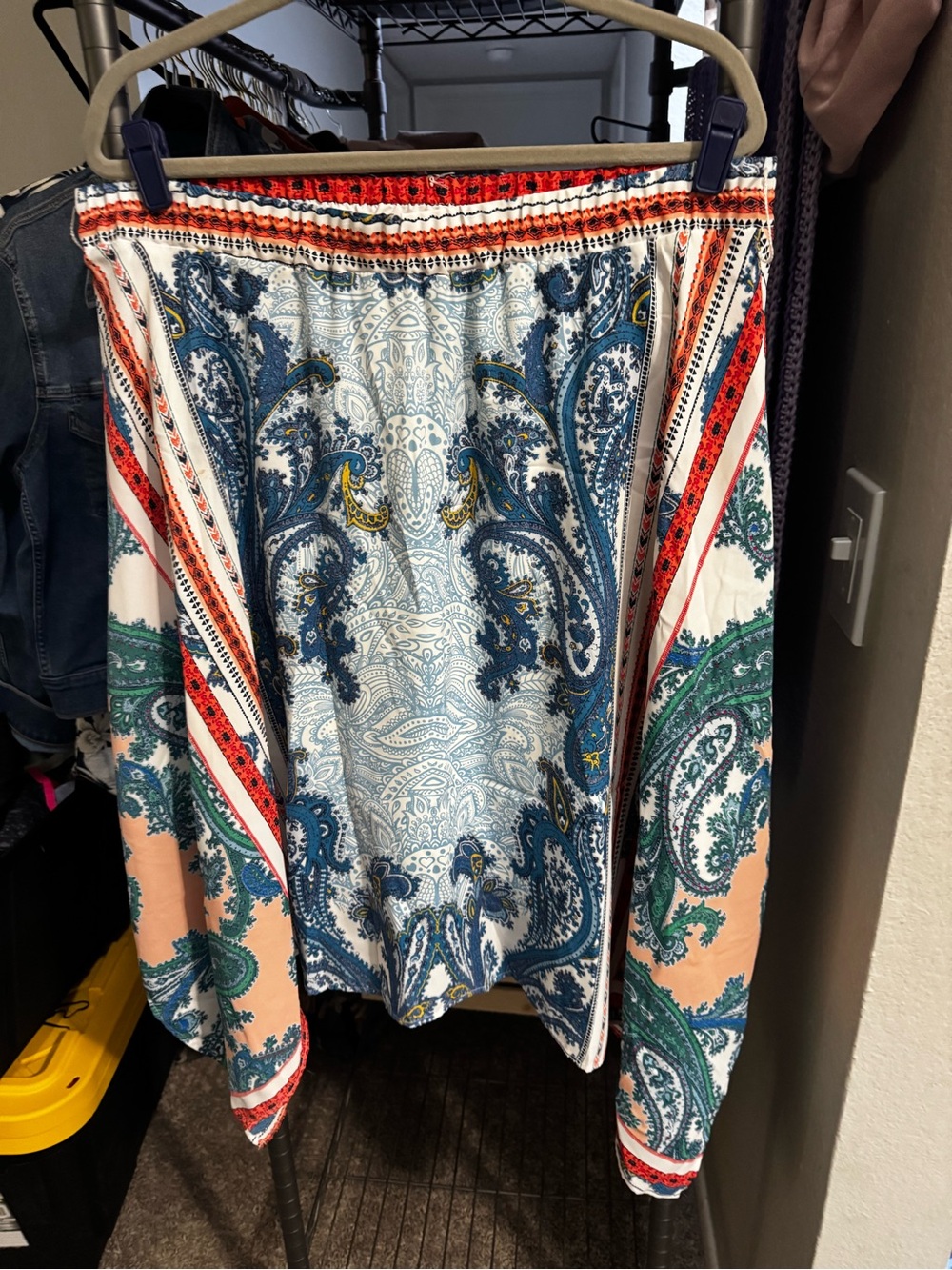 Westport Paisley Asymmetrical Skirt in Blue, Green, Peach, Red Midi